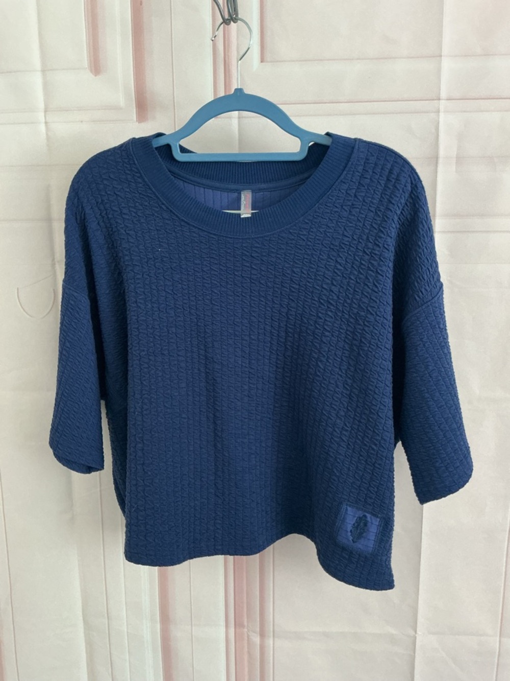 FP Movement by Free People Navy Textured Cropped Crewneck Top